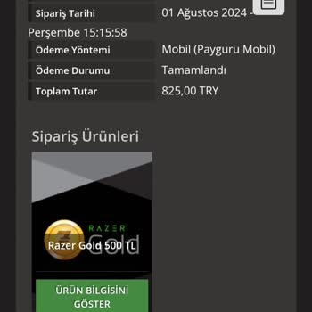 Playstore.com Satın Almış Olduğum Razer Gold Epin Kodu Gözükmüyor.