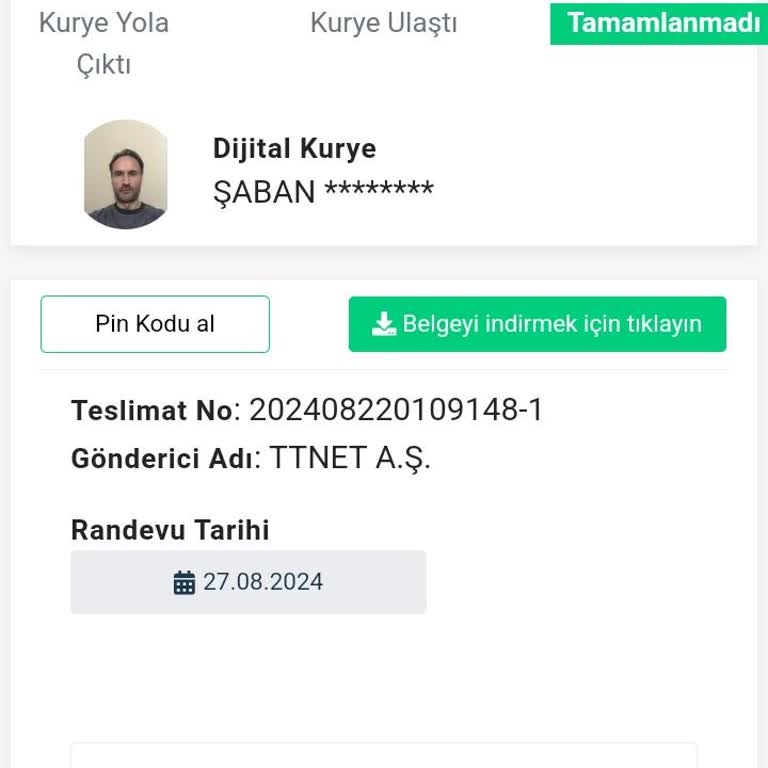 Dijital Kurye Teslim Edildi Gözüken Teslim Edilmeyen Sözleşme