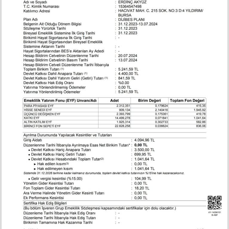 Garanti BBVA Emeklilik ve Hayat Garanti Bankası Bireysel Emeklilikte Paramı İade Etmiyor