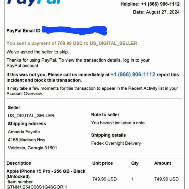 Sahte PayPal Ödeme Maili
