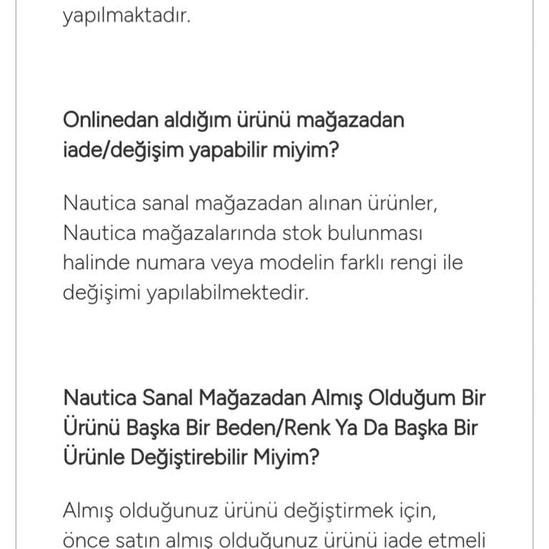 Nautica Online Ürün Mağazadan Değişmiyor