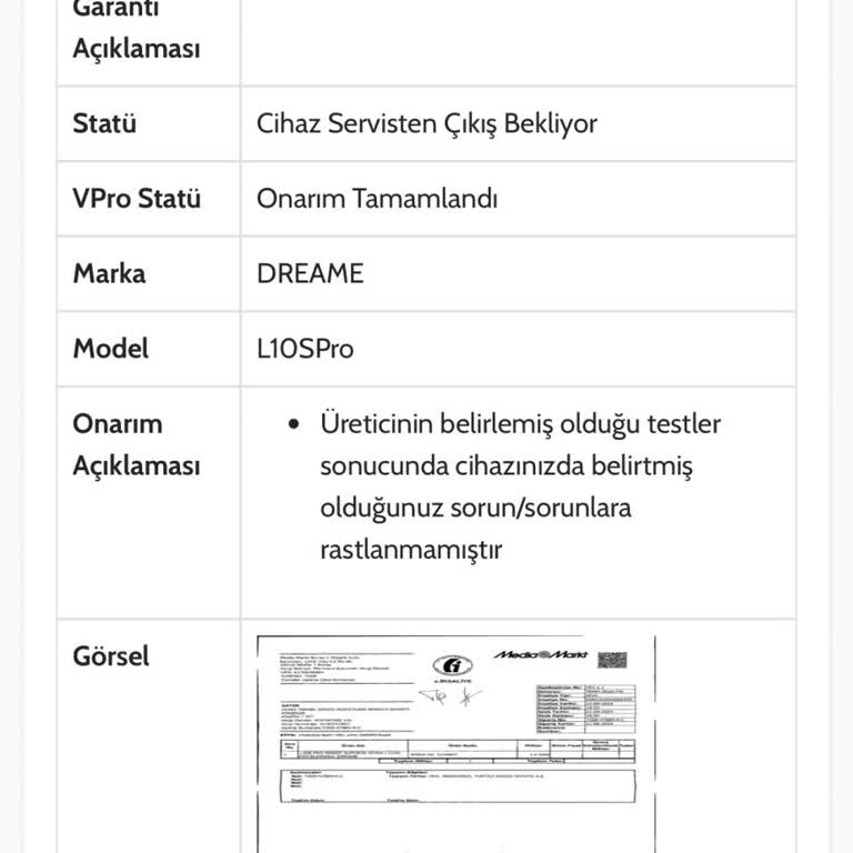 Dreame L10pro Tamir Edilememe