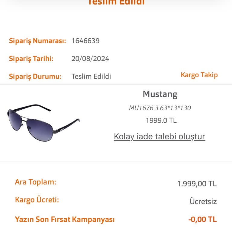 Atasun Optik Habersiz İade Ve İptal Olan Ürün