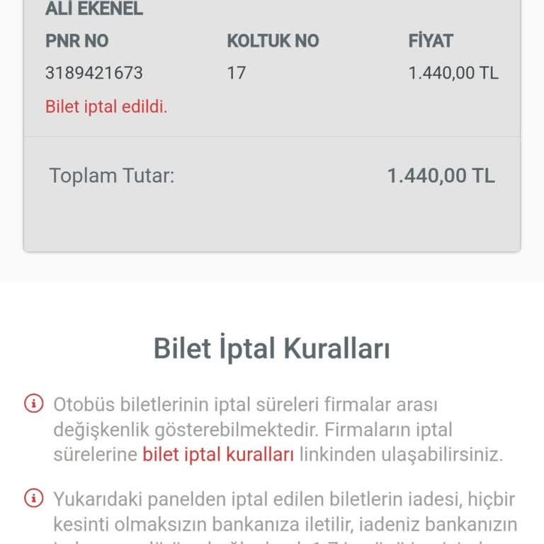Obilet Para İadesi Yapılmadı.