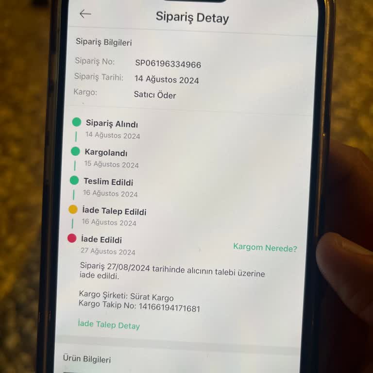 Dolap İadesi Kabul Gören Ürünümün Tarafıma Ulaşmaması