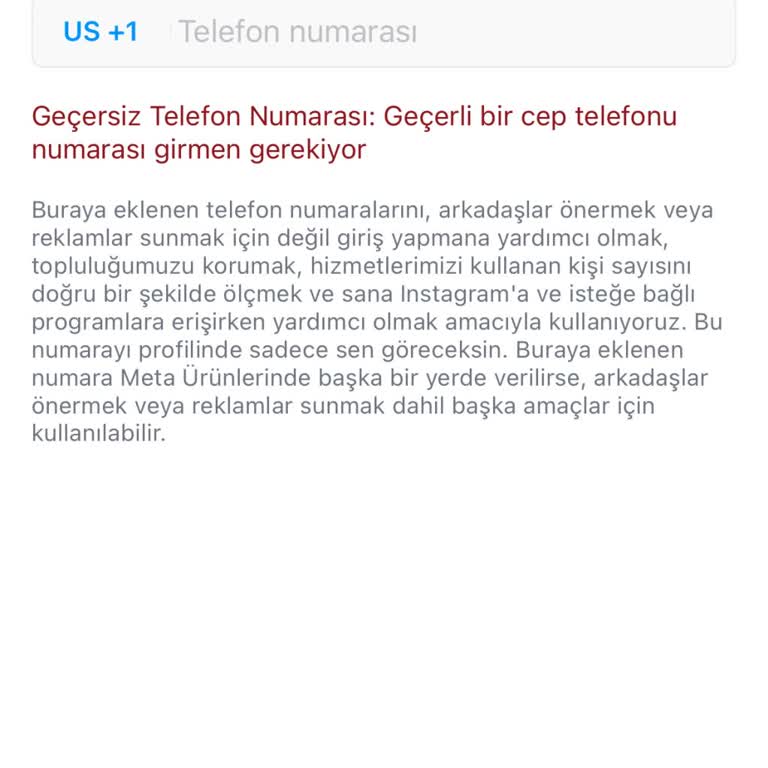 Instagram Geçersiz Telefon Numarası!