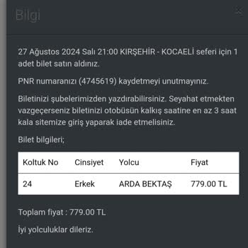 Ulaştırma Ve Altyapı Bakanlığı "Şanal Kırşehir Seyahat" Otobüs Firması