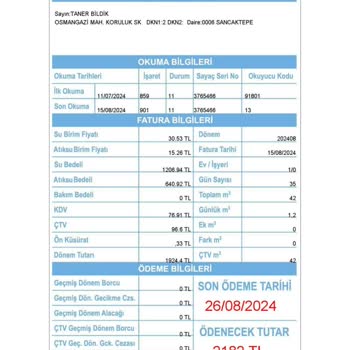 İBB - İstanbul Büyükşehir Belediyesi Yüksek Su Fatura + Atık Su Bedelleri