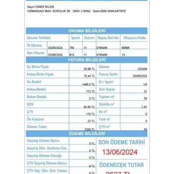 İBB - İstanbul Büyükşehir Belediyesi Yüksek Su Fatura + Atık Su Bedelleri