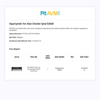 PTT Kargo Epttavm Kendi İsteği İle Sipariş İptali Hk;