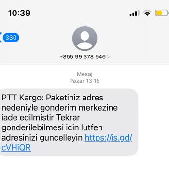 PTT Bank PTT'den Kargonuz Var Diyerek Gelen Mesaj