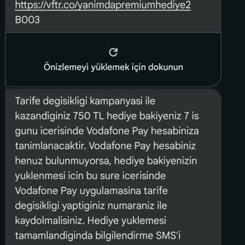 Vodafone Pay 750 TL "hediye" Bakiye Yüklenmedi