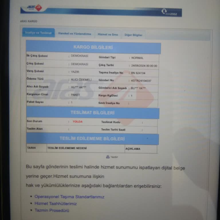 Aras Kargo Şikayet Bilgi Eksikliği