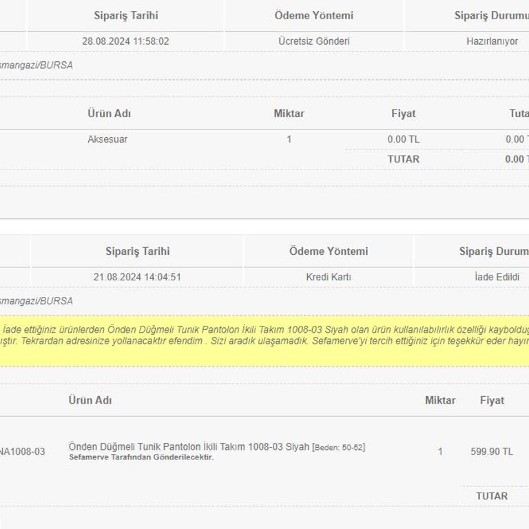 Sefamerve Ürün İadesi Problemi Ve Müşteri Deneyimi