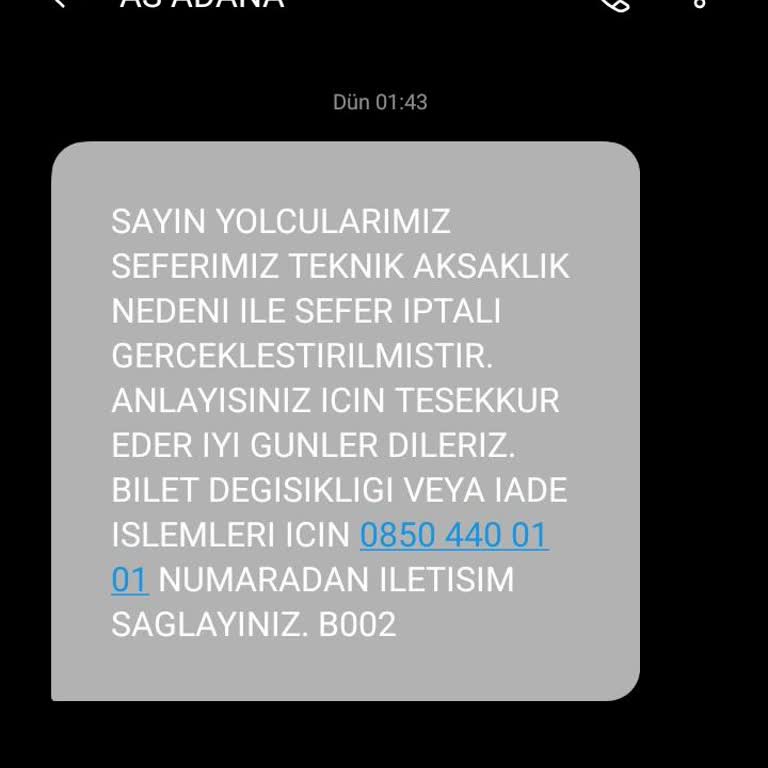 As Adana Seyahat Teknik Aksaklıklar Nedeniyle Seferimiz İptal Edilmiştir!