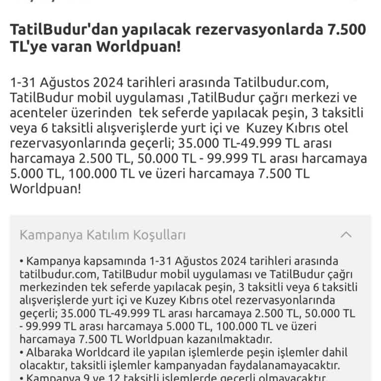 Tatilbudur, Hatalı İşlem Yaptı, Worldpuan Kampanyasına Katılamadım