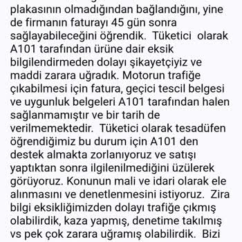 A101 Elektrikli Motor Satışında Yaşanan Sorunlar Ve Müşteri Mağduriyeti