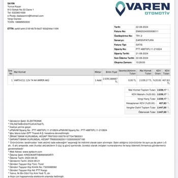 Varen Oto İzmir Spot Ayıplı Varta Akü Satıyor