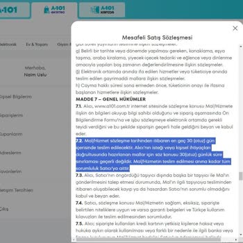 A101 Satın Alınan Ürünün Tedariği