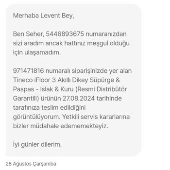 Tineco Yetkili Servisin Bozuk Ürünü Sağlam Diye Geri Göndermesi