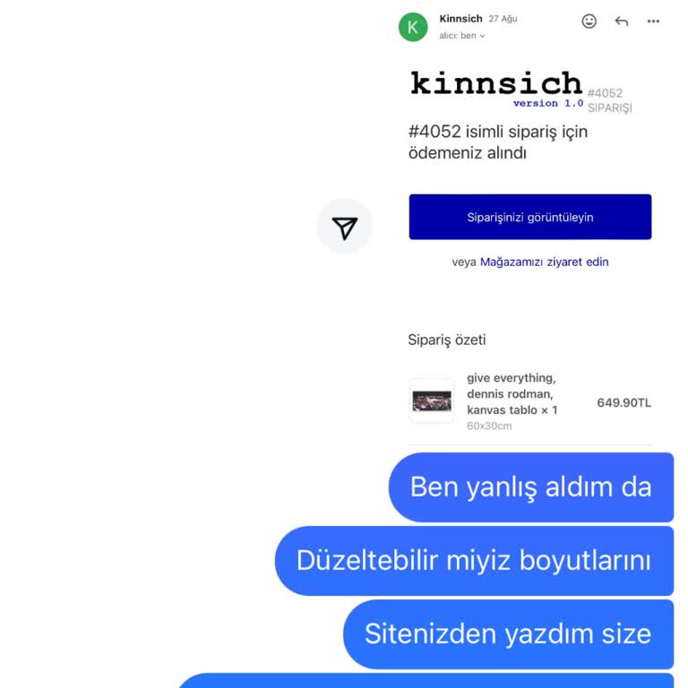 Kinnsich Yanlış Sipariş Boyutları Ve İletişim Sorunları