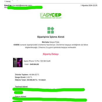 EasyCep İade Edilen Telefonu Satmış Ve Ücretini Henüz İade Etmedi