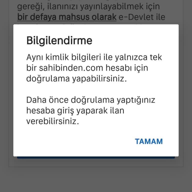 Sahibinden E-devlet Hesap Doğrulaması Hakkında