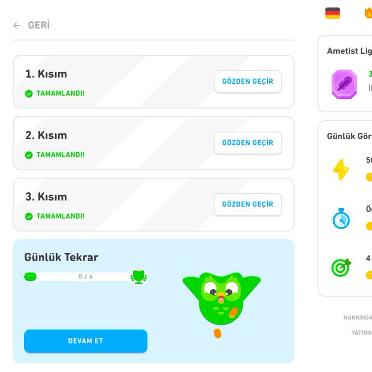 Duolingo Almanca Ünite İlerlememesi