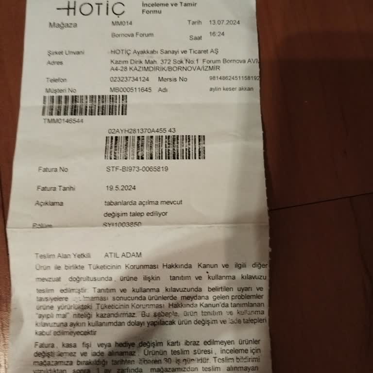 Hotiç Ayakkabı Azami Tamir Süreci Gecikmesi