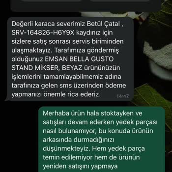 Emsan Stand Mikserin Yedek Parça Ve Garanti Sorunu