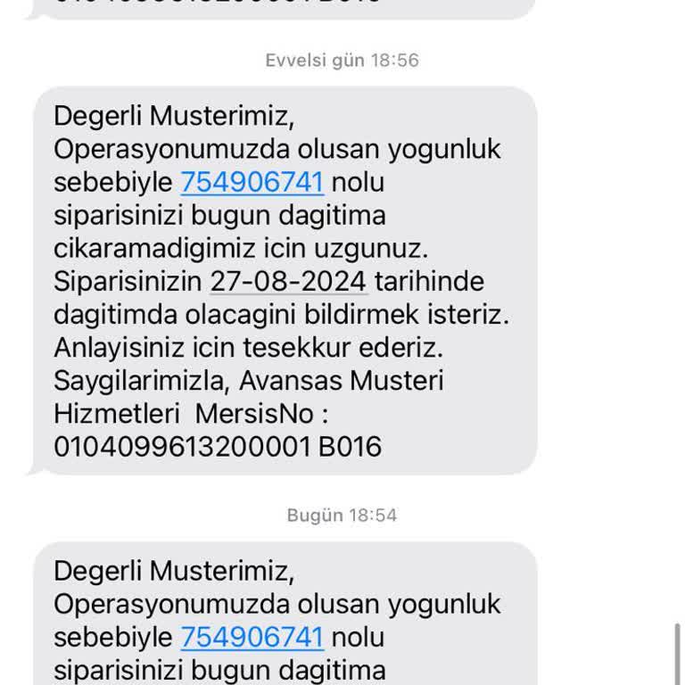 Avansas 1 Günde Teslimatı Yalan. Siparişler İptal Ediliyor