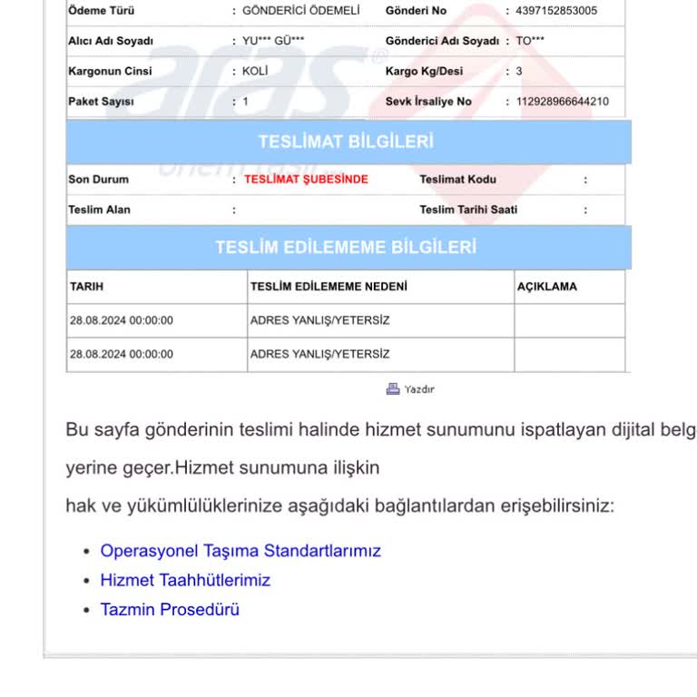 Aras Kargo Geç Gelen Kargolar