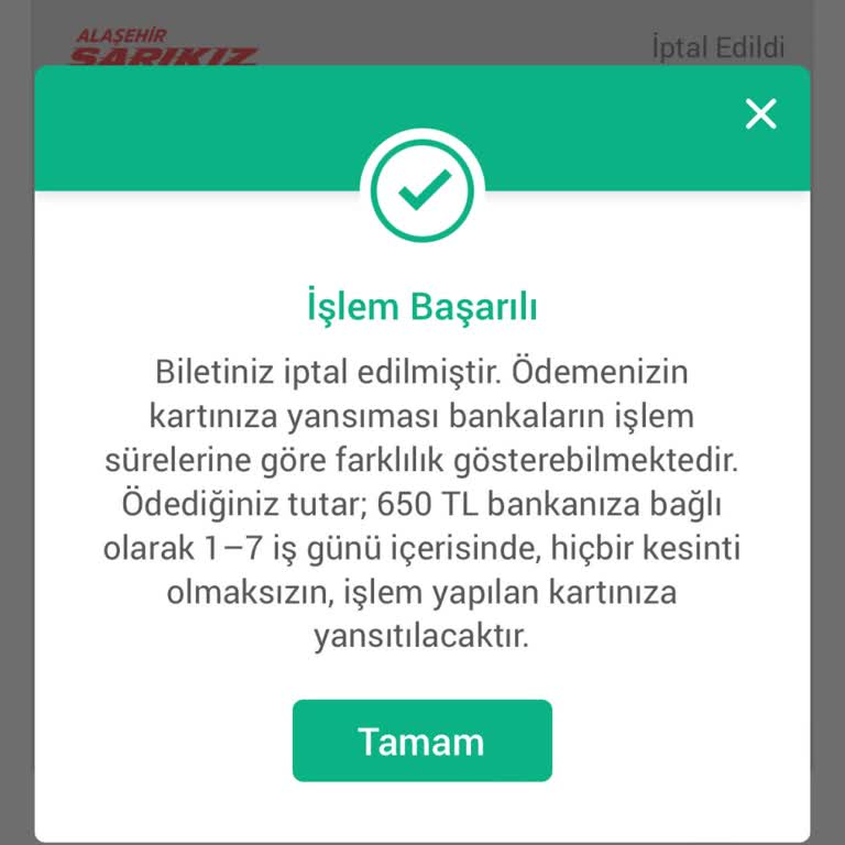 Obilet İptal Edilen Bilet
