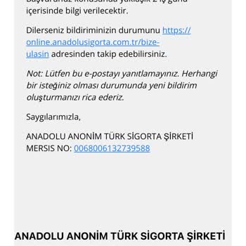 Anadolu Sigorta Evrak Temini Mümkün Değil!