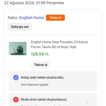 English Home Eksik Ürün Reddi