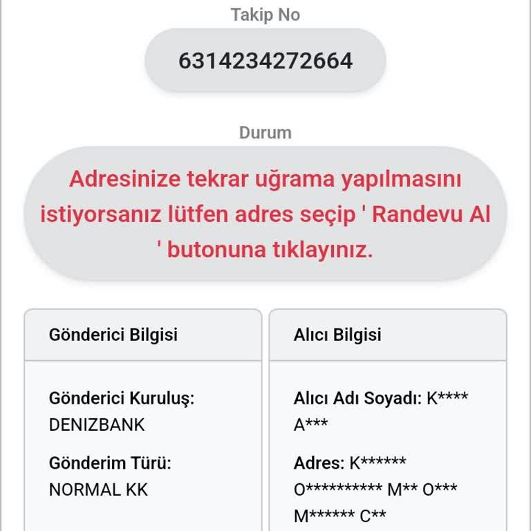 Kuryenet Evde Yoktunuz Gibi Sebeplerle Kartımı Getirmiyor.