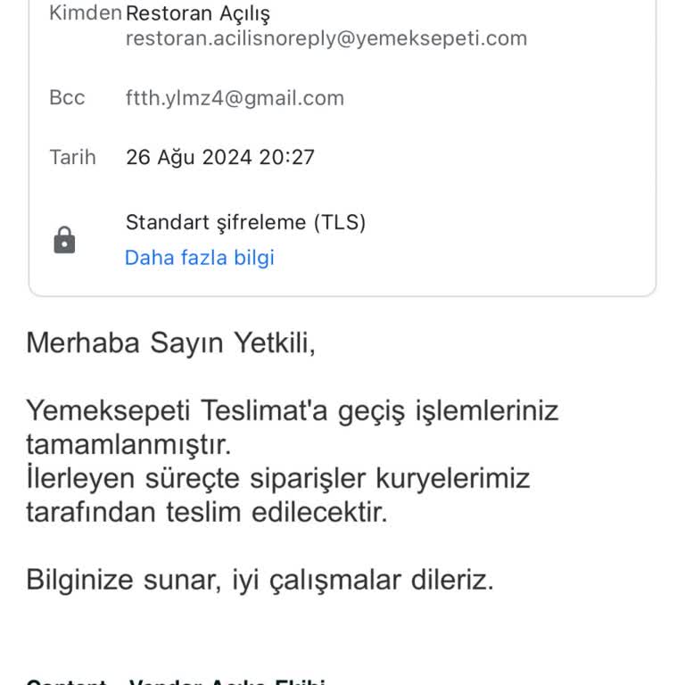 Yemek Sepeti Sorumsuzluğu
