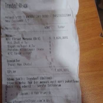 Atlaspark KFC Siparişinde Büyük Hayal Kırıklığı