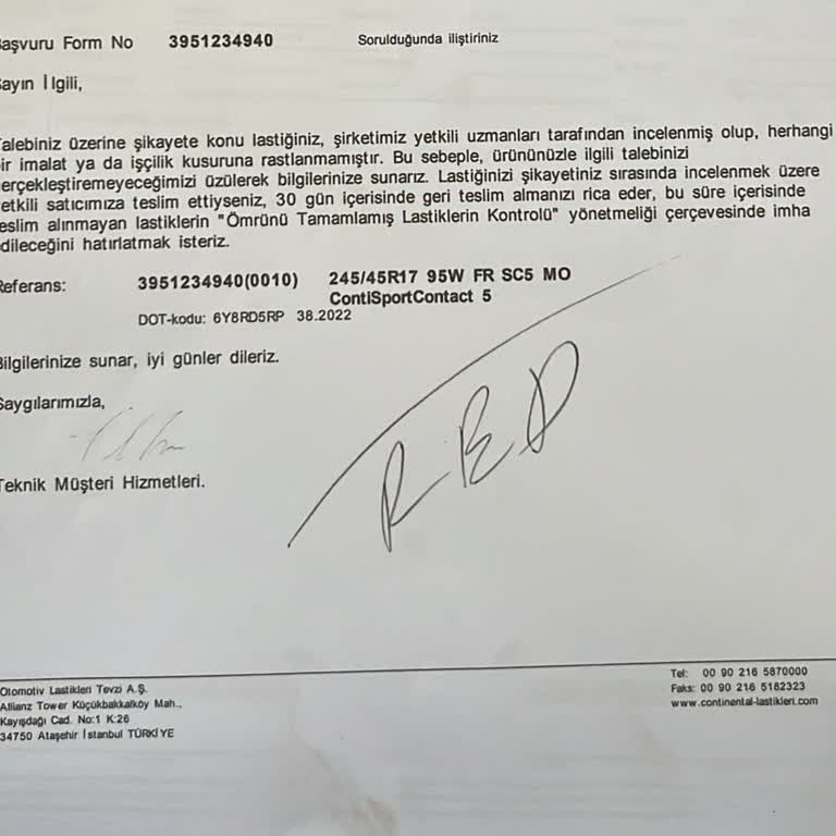 Continental Türkiye Garantili Lastik Problemi