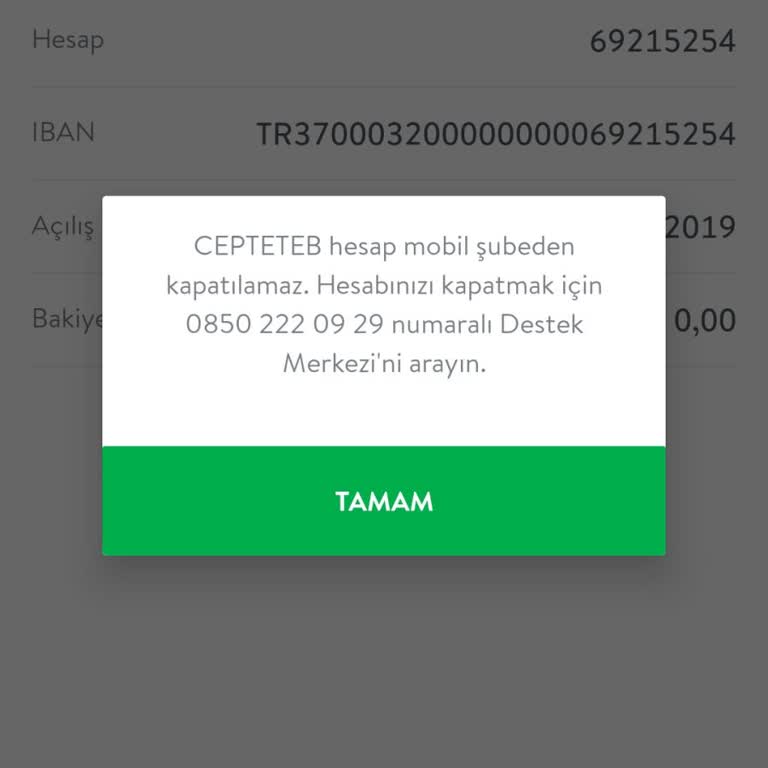 TEB Mobil Kanallardan Hesap Kapama İşlemi Yapamıyorum
