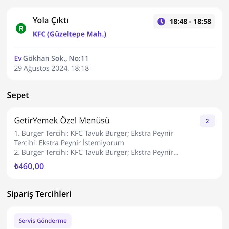 KFC Güzeltepe Şubesinin Yemeğimi Göndermemesi Ve Ulaşılamaması