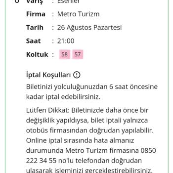 Metro Turizm Bilgi Dışı Otobüs Değişikliği.