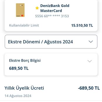 Denizbank Gold Mastercard Haksız Kesilen Yıllık Yönetim Ücreti İptali