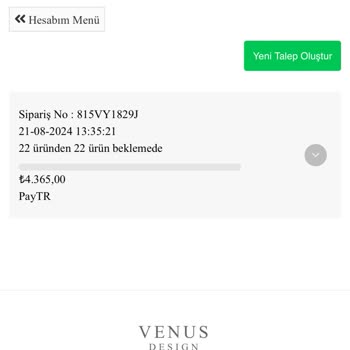 Venüs Design İade Ürünlerin Tutarının Geri Verilmemesi
