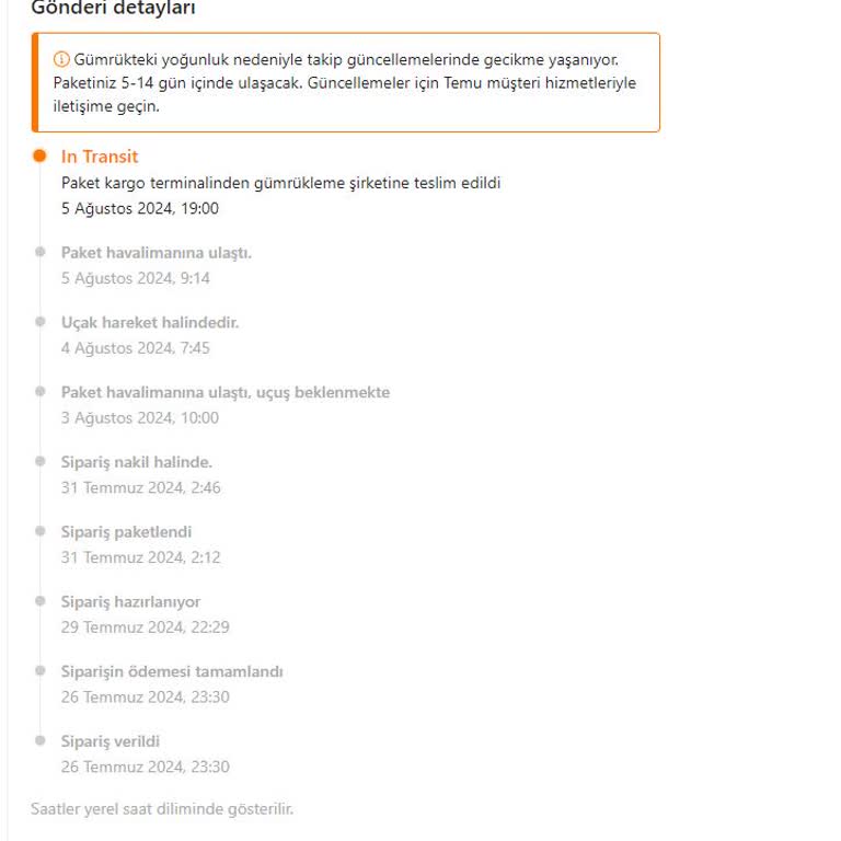 Temu Siparişim Gümrükte MNG Kargo'yu Bekliyor