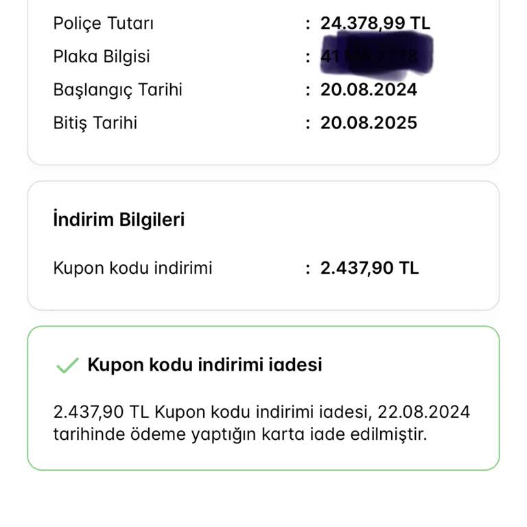 Sigortam.net Kupon İndirim İadesi Yapılmıyor