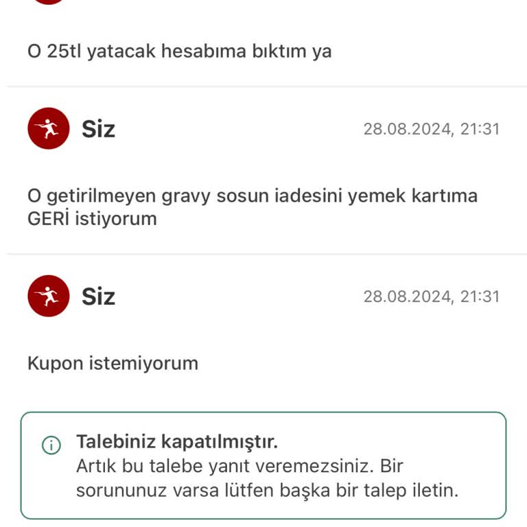Yemek Sepeti İade Talebi Cevapsız