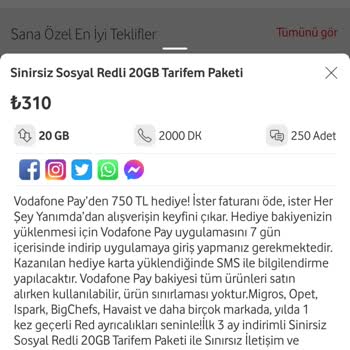 Vodafone Yüksek Tarife Fiyatları