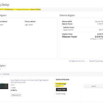 İncehesap Yanlış Ürün Gönderimi Ve Kargolanmayan Sipariş
