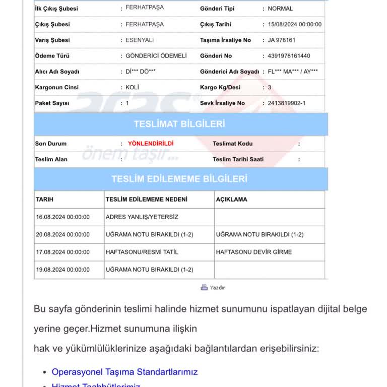 Aras Kargo İade Kargonun Ulaşmaması